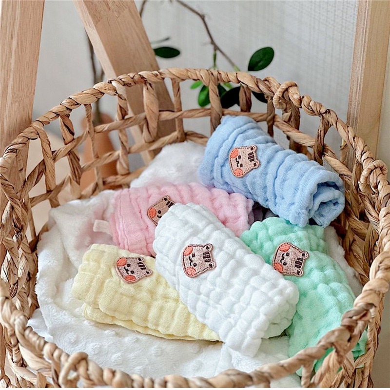 現貨｜韓版超柔軟六層紗 一組五條 厚款泡泡紗 方巾 紗布巾 三角巾 口水巾 手帕 洗澡巾 幼稚園毛巾 嬰兒洗臉巾-細節圖10