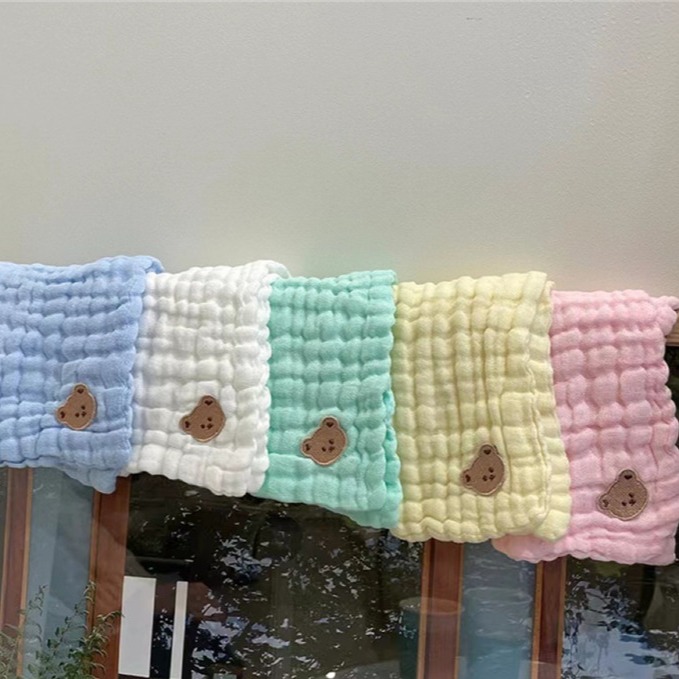 現貨｜韓版超柔軟六層紗 一組五條 厚款泡泡紗 方巾 紗布巾 三角巾 口水巾 手帕 洗澡巾 幼稚園毛巾 嬰兒洗臉巾-細節圖11