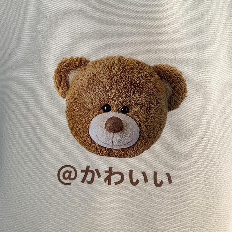 現貨｜日韓系簡約小熊頭帆布購物包 大容量手提袋 可肩揹拉鍊包 手提袋 購物袋 媽媽包 文青風提袋 學生書包-細節圖9