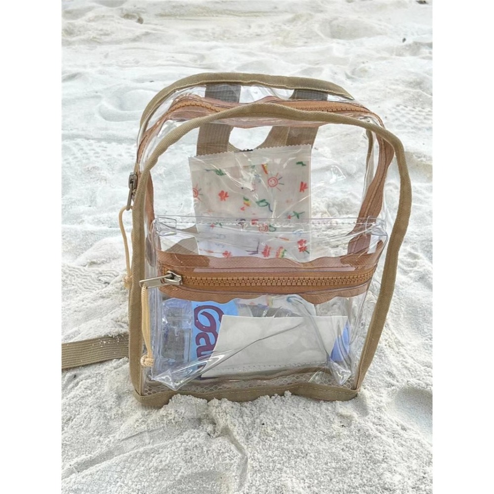 現貨｜韓國ins 沙灘包 奶茶後背包 透明 包包 拉鍊包 雙肩包 透明 防水 兒童包 幼兒園 果凍包-細節圖7