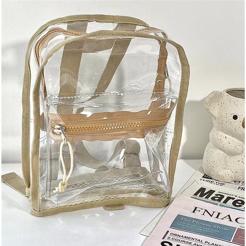 現貨｜韓國ins 沙灘包 奶茶後背包 透明 包包 拉鍊包 雙肩包 透明 防水 兒童包 幼兒園 果凍包-細節圖8