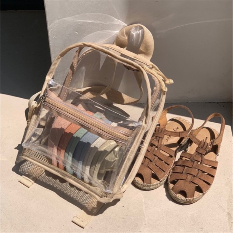 現貨｜韓國ins 沙灘包 奶茶後背包 透明 包包 拉鍊包 雙肩包 透明 防水 兒童包 幼兒園 果凍包-細節圖9
