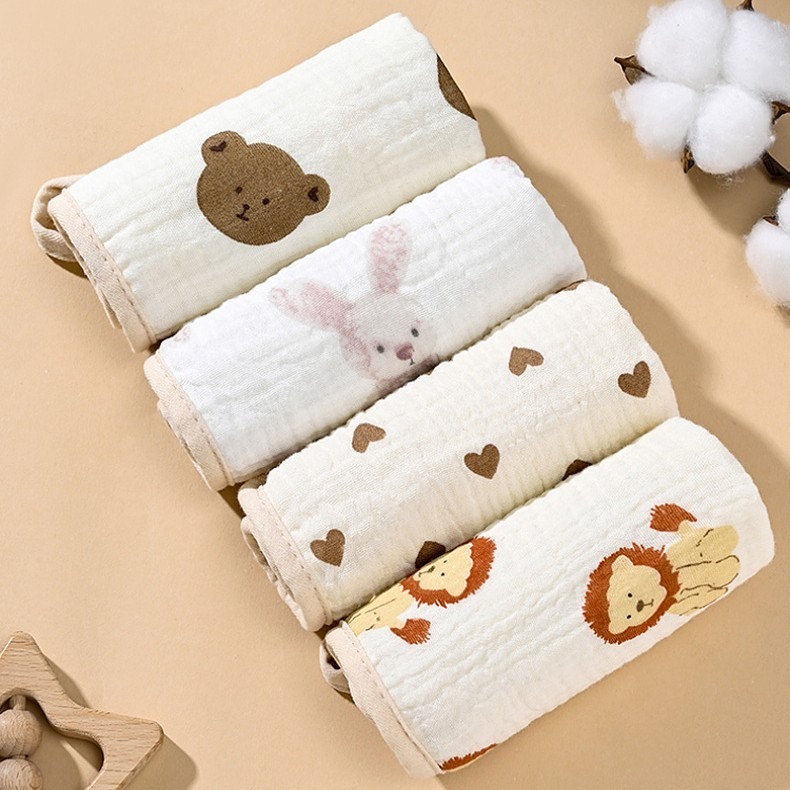 現貨｜四層紗手帕 新生兒紗布方巾 寶寶洗臉巾 洗澡巾 方巾 口水巾 洗臉巾 圍兜 兒童手帕 洗臉小方巾-細節圖2