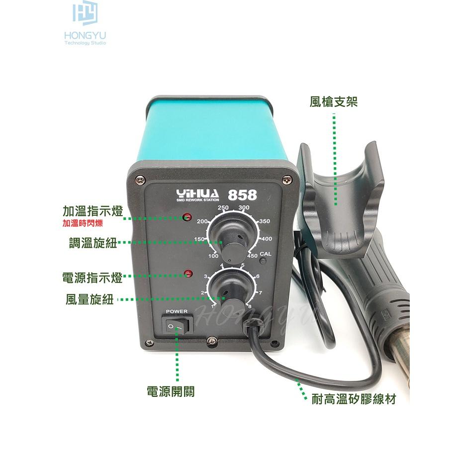 台灣出貨 誼華 YIHUA 858 / 858D 無刷風機 柔和風 熱風槍 焊台 恆溫 BGA 焊槍 調溫 家用拆焊台-細節圖3