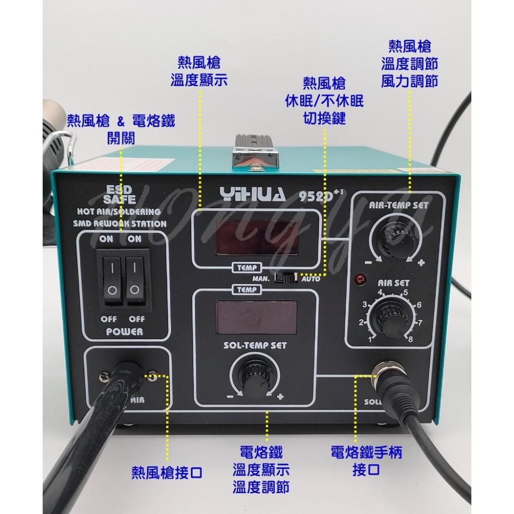 誼華 YIHUA 952D 二合一 拆焊台 兩用 熱風槍 電烙鐵 焊台 恆溫 調溫 熱風槍 110V-細節圖4