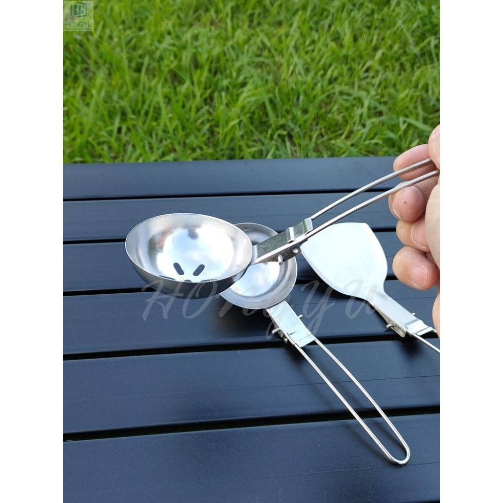 台灣出貨 戶外 不銹鋼 鍋鏟 可折疊鏟子 湯匙 鍋鏟便攜 廚房用品 燒烤 野炊 工具-細節圖2