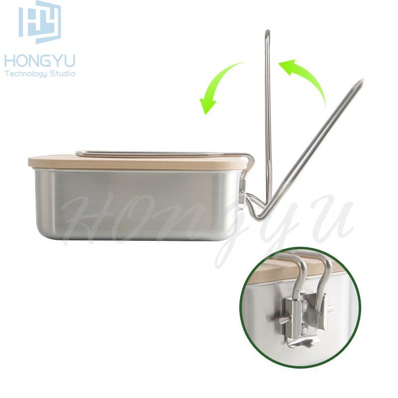 台灣現貨 304不銹鋼飯盒 戶外 野坎 野營 露營 竹木菜板蓋 折疊 飯盒 餐具 套裝 便當盒-細節圖4