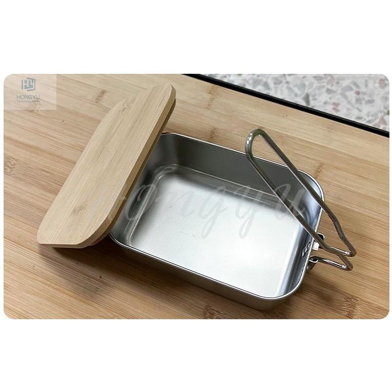 台灣現貨 304不銹鋼飯盒 戶外 野坎 野營 露營 竹木菜板蓋 折疊 飯盒 餐具 套裝 便當盒-細節圖7