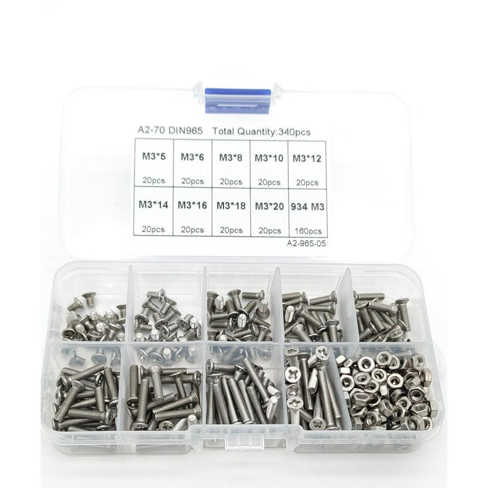 M3 十字平頭 螺絲 螺帽 套裝 組盒  盒裝 共340pcs 配螺母 不銹鋼304(A2-70) 現貨-細節圖3