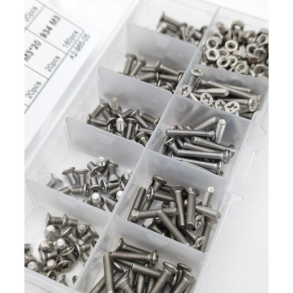 M3 十字平頭 螺絲 螺帽 套裝 組盒  盒裝 共340pcs 配螺母 不銹鋼304(A2-70) 現貨-細節圖6