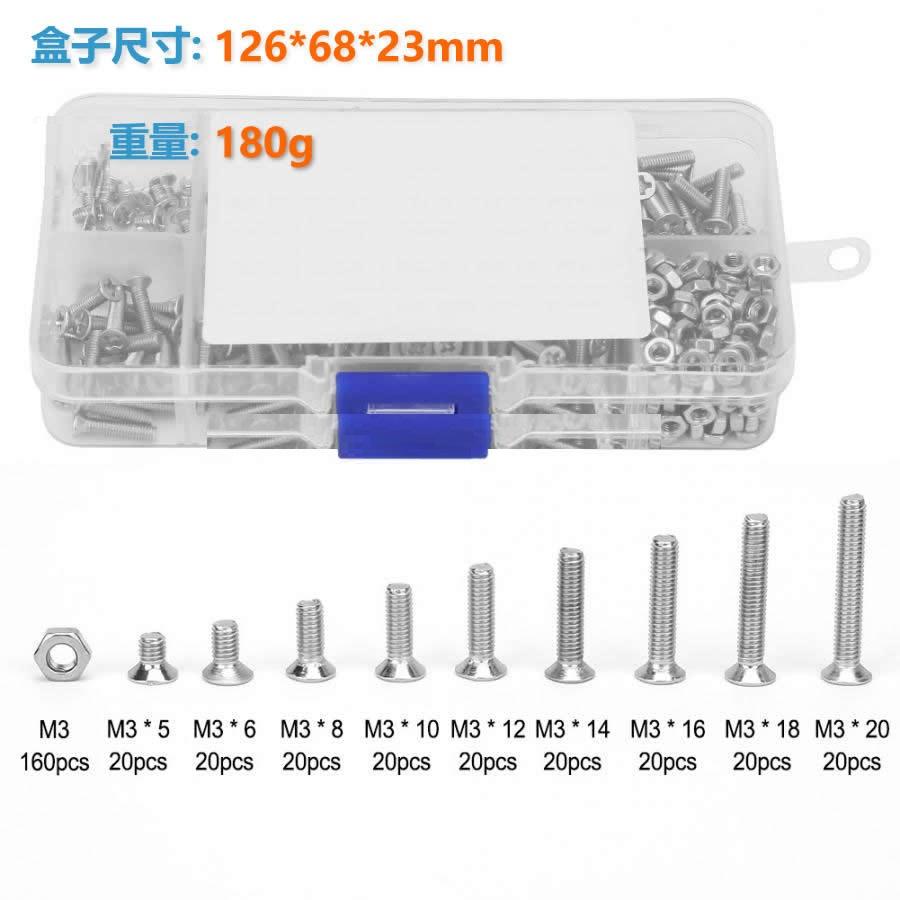 M3 十字平頭 螺絲 螺帽 套裝 組盒  盒裝 共340pcs 配螺母 不銹鋼304(A2-70) 現貨-細節圖8