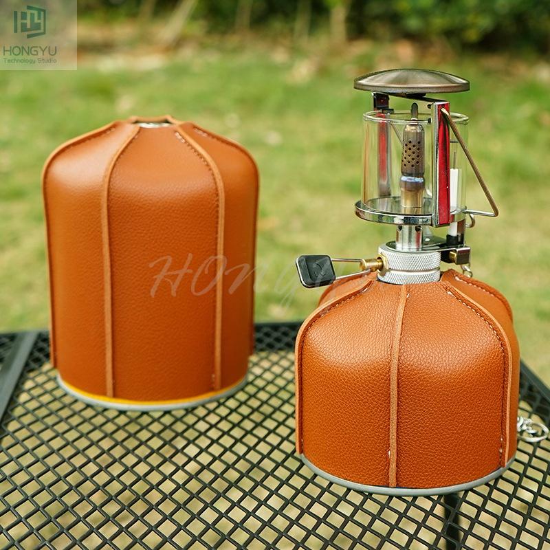 台灣出貨 戶外 露營 高山罐 扁氣罐 皮套 復古野營 瓦斯罐 煤氣罐 PU 皮革 保護套-細節圖7