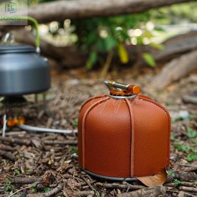 台灣出貨 戶外 露營 高山罐 扁氣罐 皮套 復古野營 瓦斯罐 煤氣罐 PU 皮革 保護套-細節圖8