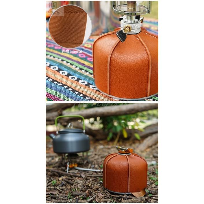 台灣出貨 戶外 露營 高山罐 扁氣罐 皮套 復古野營 瓦斯罐 煤氣罐 PU 皮革 保護套-細節圖9
