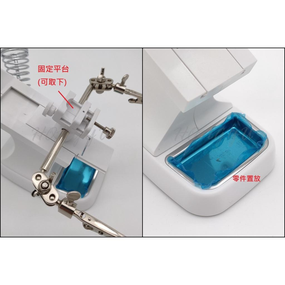 放大鏡 帶LED燈 360度轉動 多功能 修理台 工具 帶輔助夾 4號電池或USB插電 現貨-細節圖4