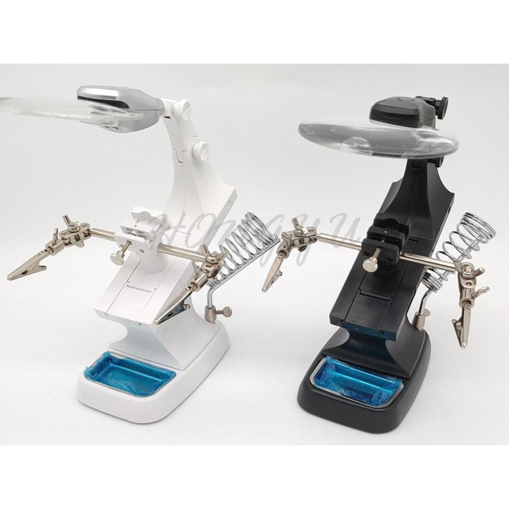 放大鏡 帶LED燈 360度轉動 多功能 修理台 工具 帶輔助夾 4號電池或USB插電 現貨-細節圖7