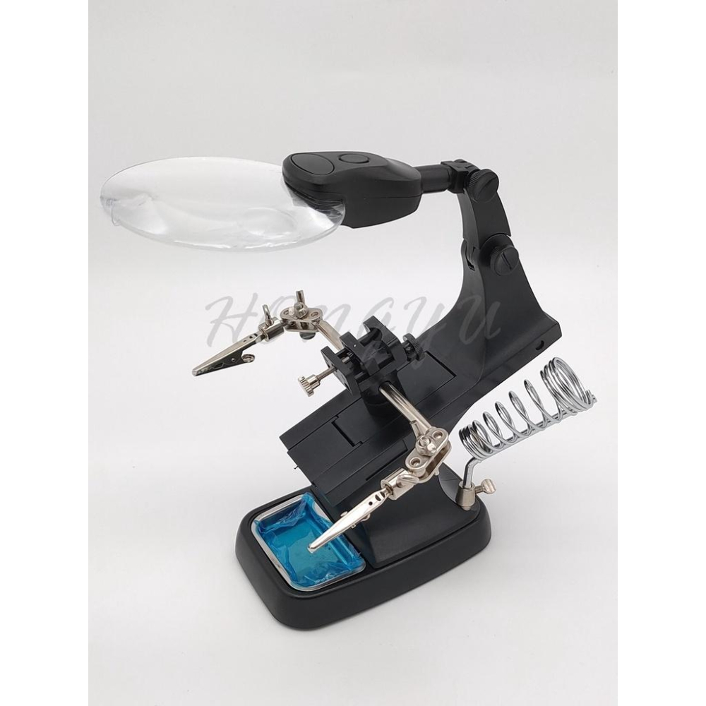 放大鏡 帶LED燈 360度轉動 多功能 修理台 工具 帶輔助夾 4號電池或USB插電 現貨-細節圖8