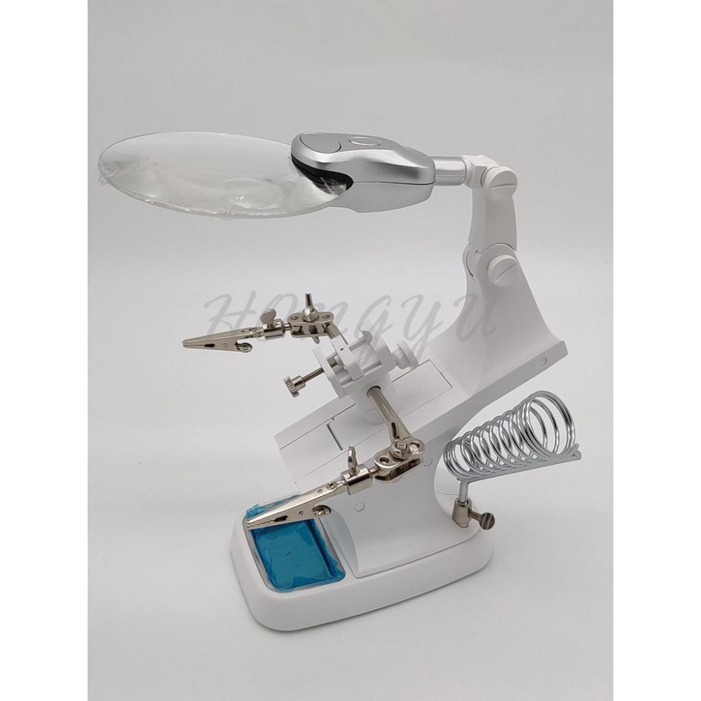 放大鏡 帶LED燈 360度轉動 多功能 修理台 工具 帶輔助夾 4號電池或USB插電 現貨-細節圖9