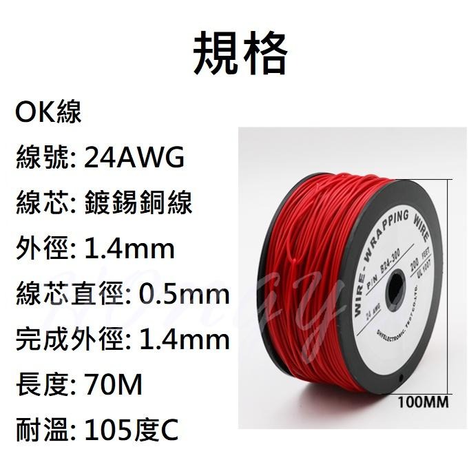 24AWG 單股銅芯 OK線 加粗 單芯線 PCB跳線 鍍錫銅線 70M/捲 多色 現貨-細節圖2