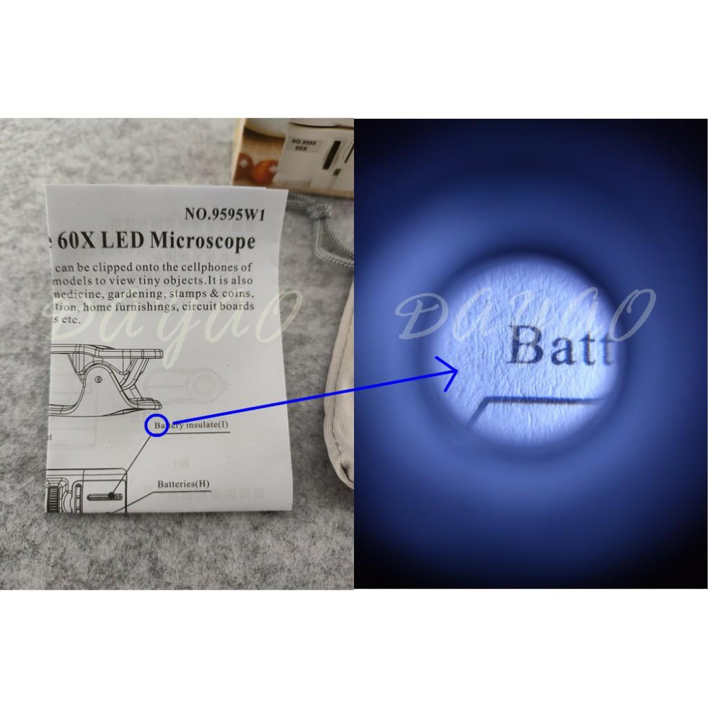 9595W 熱銷款 手機放大鏡 帶夾子 LED 高清放大鏡 60倍 60X 顯微鏡 珠寶鑑定 附電池 現貨-細節圖2