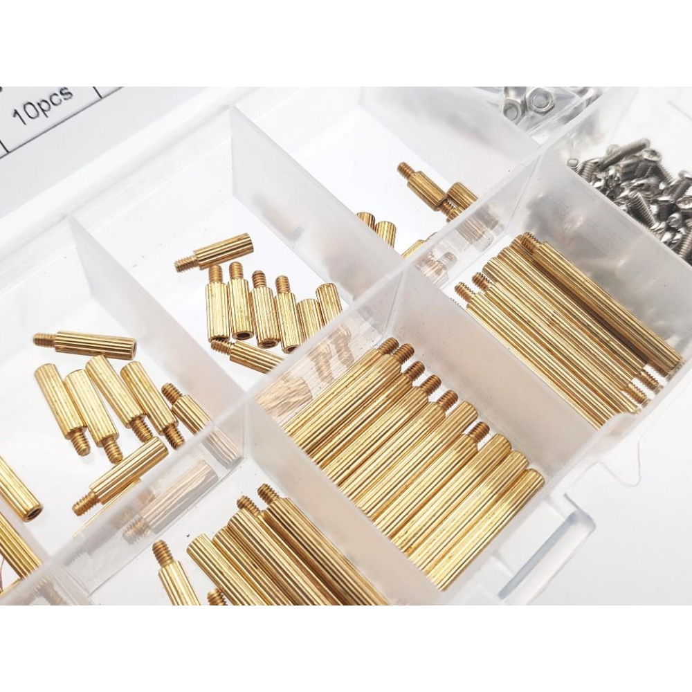 240pcs M2 滾花 單通 銅柱 隔離柱3mm 配六角 螺帽 螺絲 組合 240顆 盒裝 套裝-細節圖5