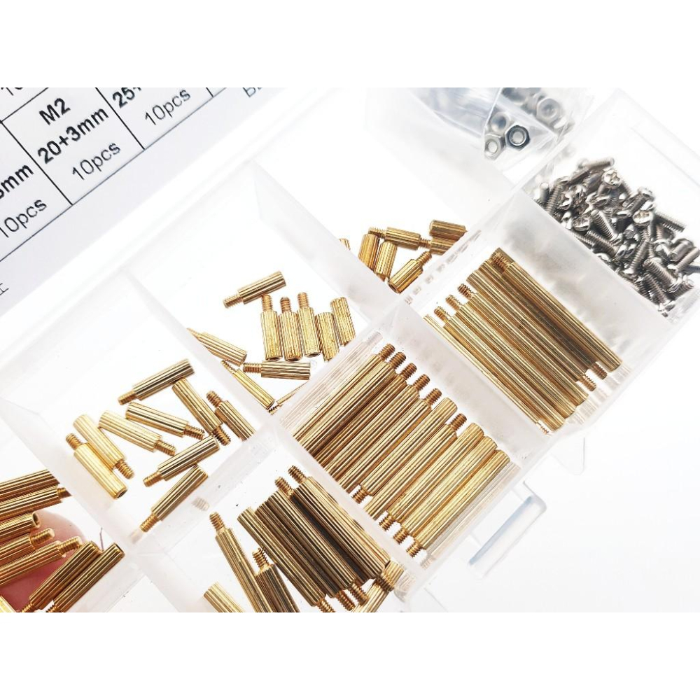 240pcs M2 滾花 單通 銅柱 隔離柱3mm 配六角 螺帽 螺絲 組合 240顆 盒裝 套裝-細節圖6