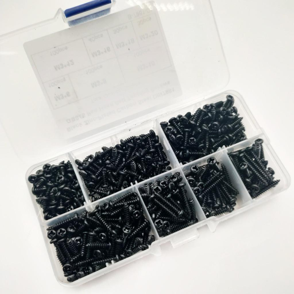 500pcs M3 黑色 碳鋼 圓頭 盤頭 自攻螺絲 螺絲釘 500顆 組合 套裝 盒裝-細節圖6