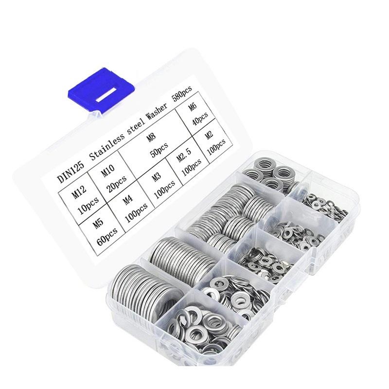 304不銹鋼 螺絲墊片 平墊圈 組合 螺絲墊圈 華司介子 580pcs 墊片 盒裝-細節圖4