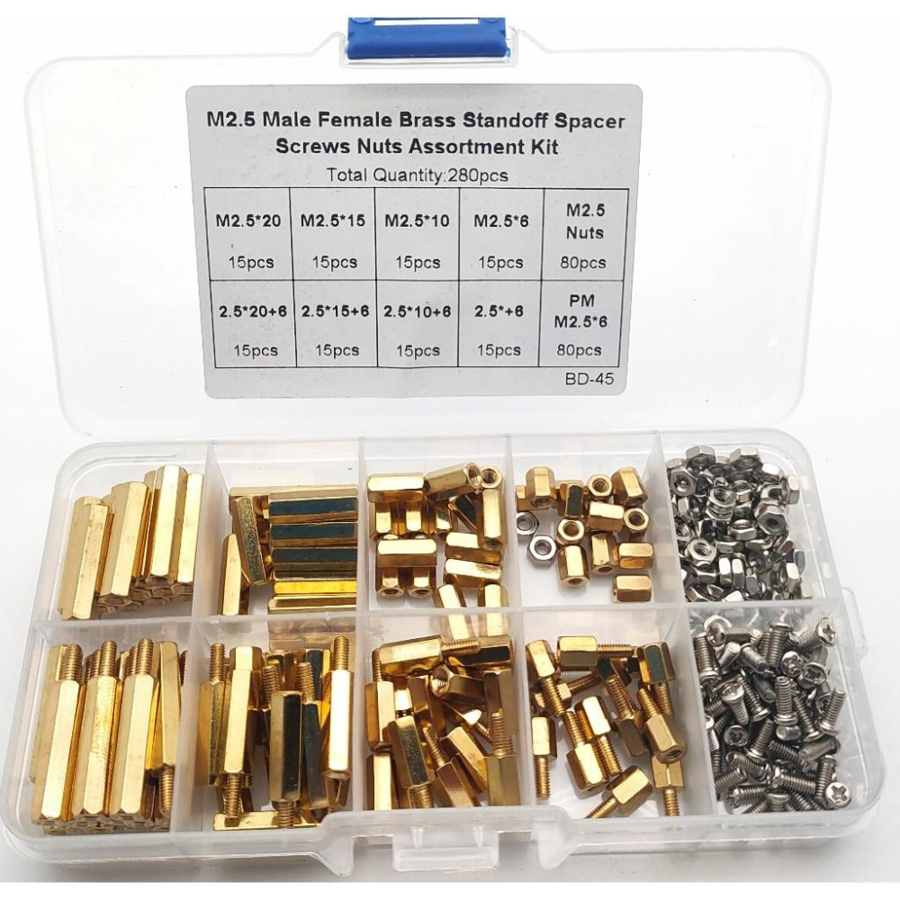 280pcs M2.5 六角 銅柱 單通 雙通隔離柱 PCB 隔離柱 黃銅 200顆 盒裝 套裝-細節圖2