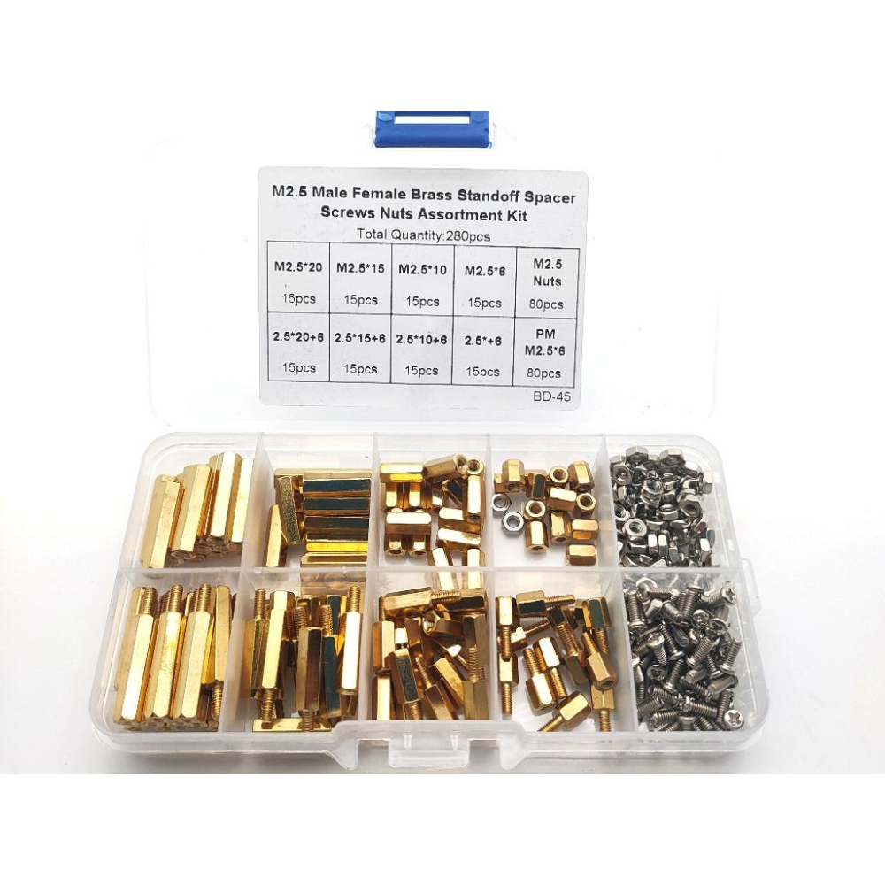 280pcs M2.5 六角 銅柱 單通 雙通隔離柱 PCB 隔離柱 黃銅 200顆 盒裝 套裝-細節圖4