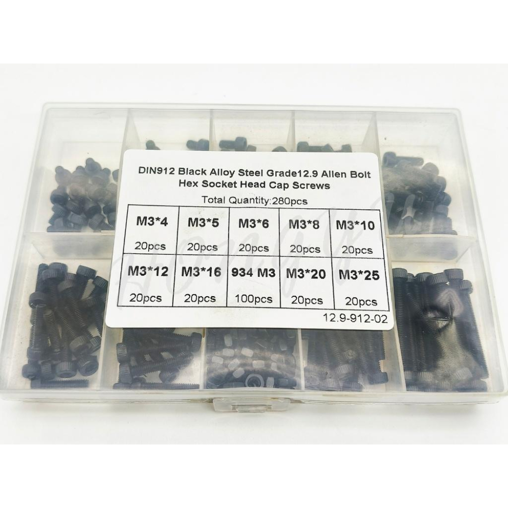 M3 黑色高強度 內六角 杯頭 螺絲螺帽 280pcs 圓柱頭 內六角螺絲螺帽 組合套裝-細節圖3