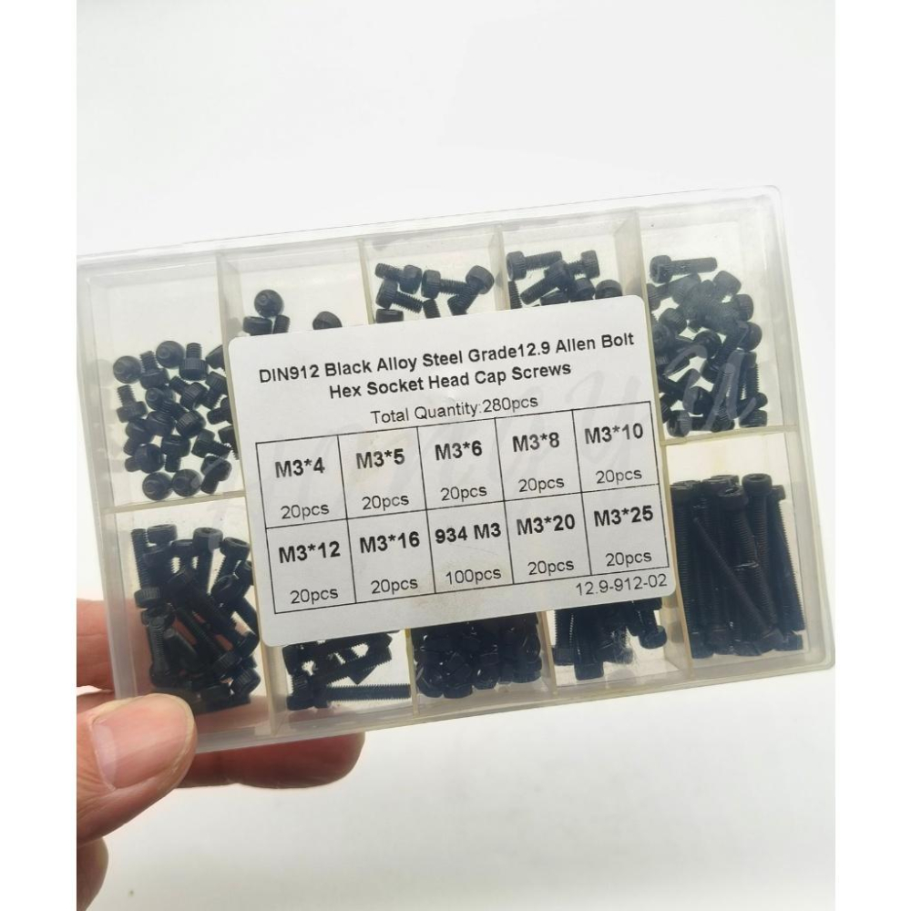 M3 黑色高強度 內六角 杯頭 螺絲螺帽 280pcs 圓柱頭 內六角螺絲螺帽 組合套裝-細節圖7