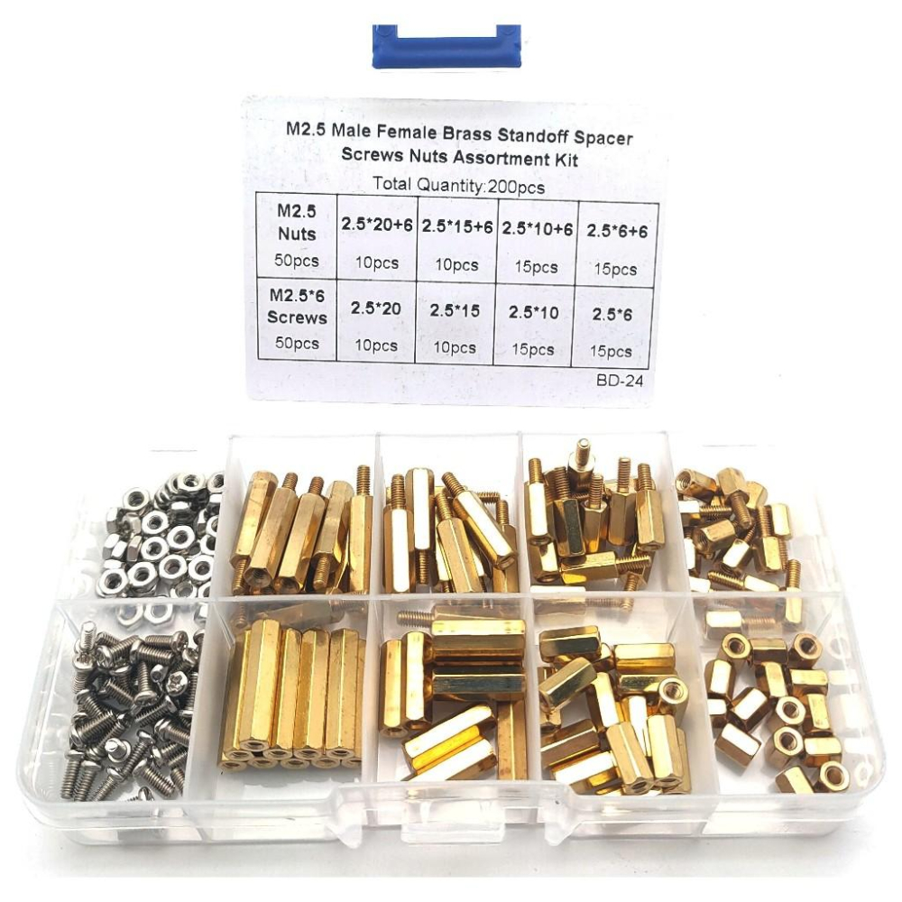 200pcs M2.5 六角 銅柱 單通 雙通隔離柱 PCB 隔離柱 黃銅 200顆 盒裝 套裝-細節圖2