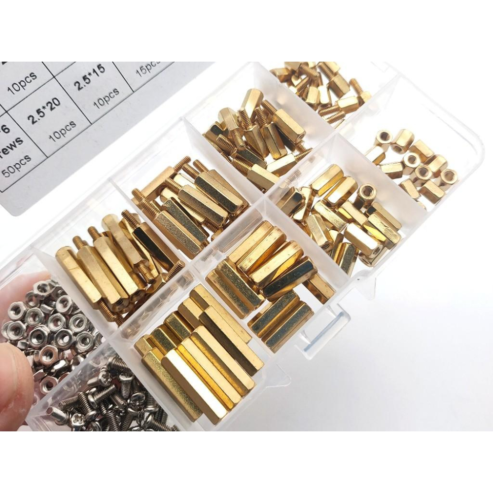 200pcs M2.5 六角 銅柱 單通 雙通隔離柱 PCB 隔離柱 黃銅 200顆 盒裝 套裝-細節圖4