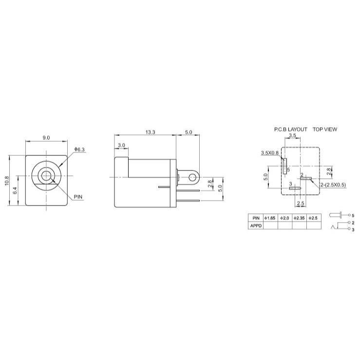 DC JACK DC-012 直立式 電源插座 端子接頭 5.5*2.1 / 2.5MM 180度腳 三腳直流 母插-細節圖7