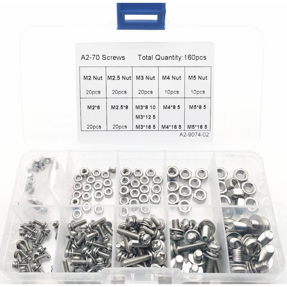 160pcs 十字圓頭 M2M2.5M3M4M5 不銹鋼304 螺絲 螺母 螺帽 160顆 組合套裝-細節圖3