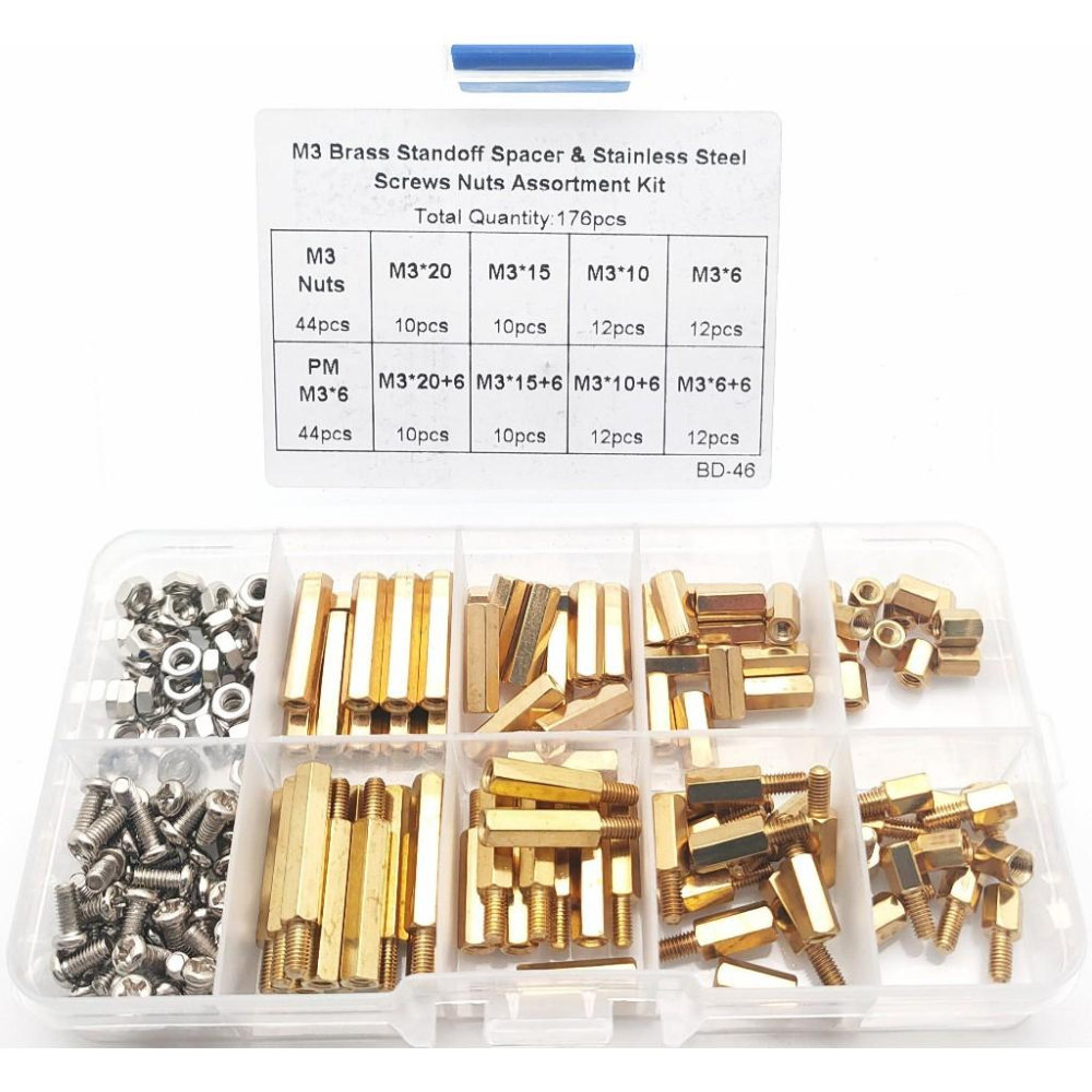 176pcs M3 單通 雙通 銅柱 隔離柱 盒裝 六角 螺帽 螺母 螺絲 176顆 組合 套裝 BD-46-細節圖2