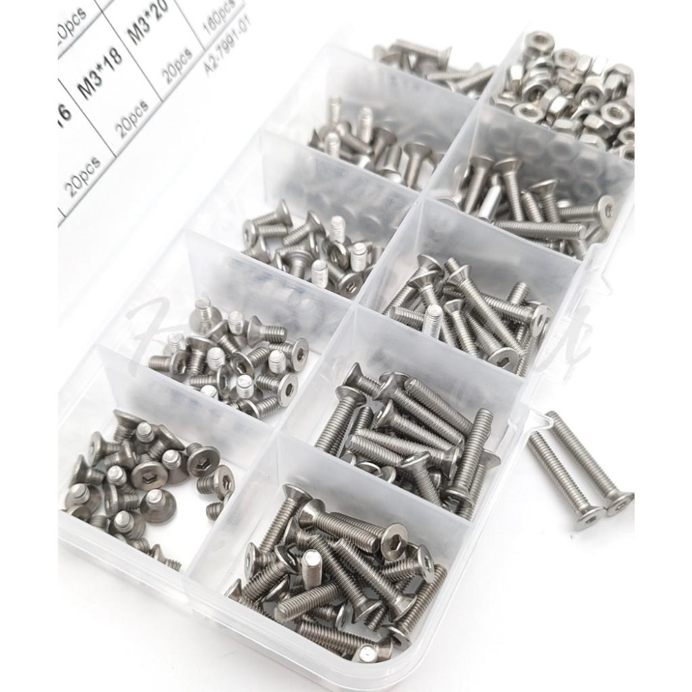 M3 內六角 平頭 螺絲 螺帽 套裝 組盒  盒裝 共340pcs 配螺母 六角 不銹鋼304(A2-70) 現貨-細節圖4