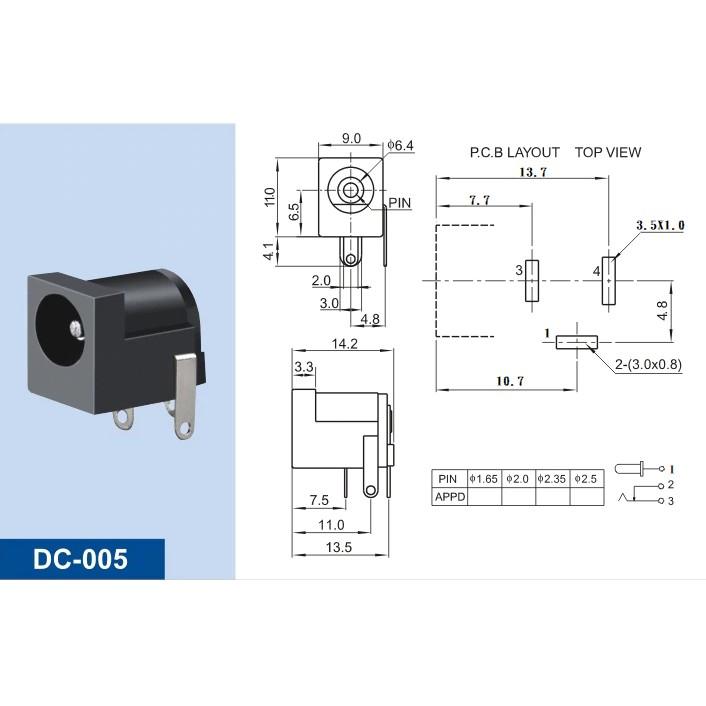 DC JACK DC-005 5.5*2.1 / 5.5*2.5  2.0mm 圓針 3腳 電源座DC座 耐高溫 圓孔-細節圖2