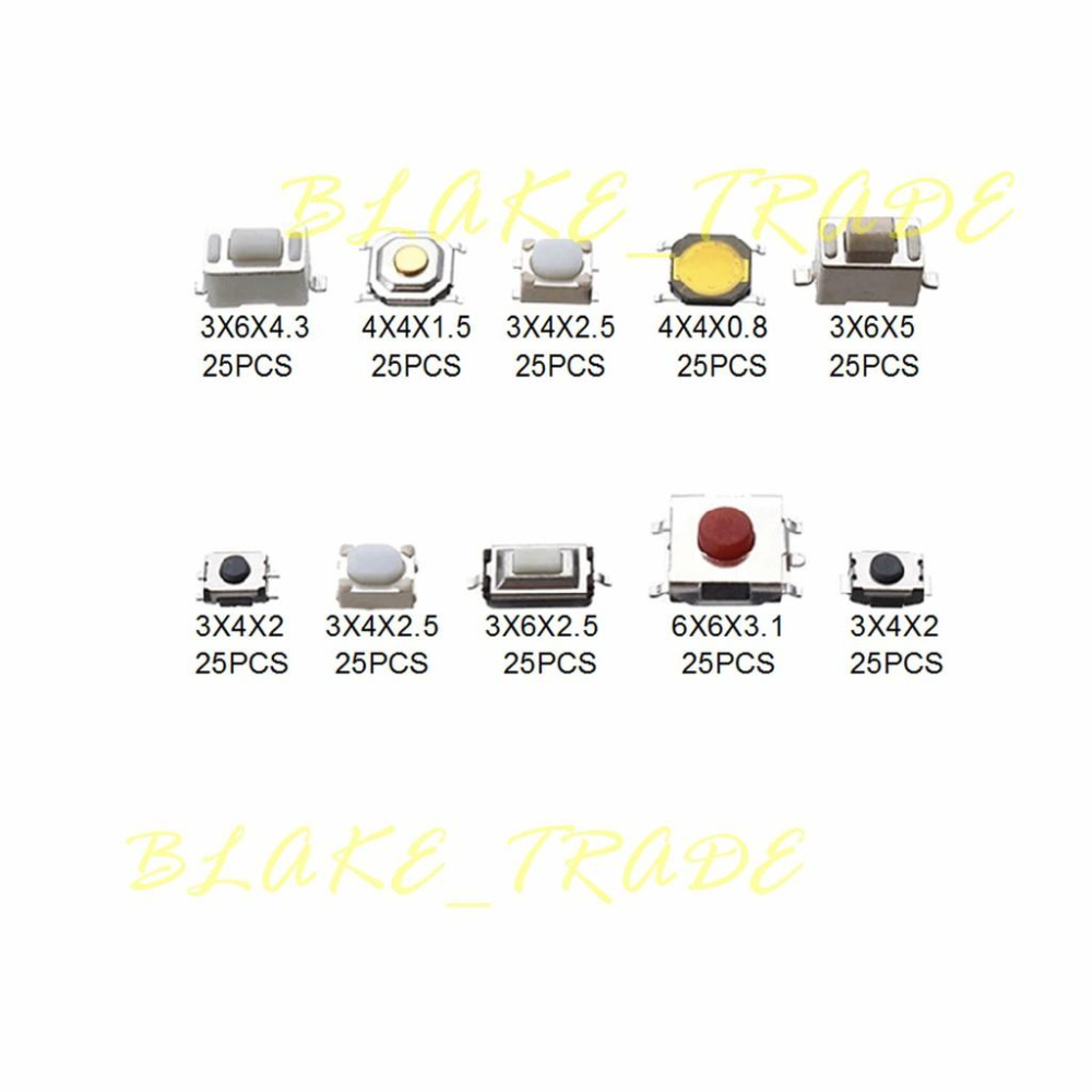 SMD 貼片 微動 輕觸 按鍵 開關 10種規格 2*4 3*6 4*4 6*6 實驗 DIY  共250pc套裝-細節圖2