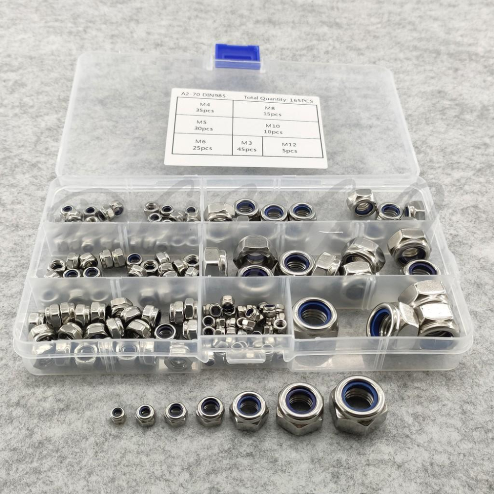 304(A2-70)不銹鋼 防鬆螺母 M3 M4 M5 M6 M8 M10 M12 鎖緊螺母 套裝 盒裝 175pcs-細節圖2