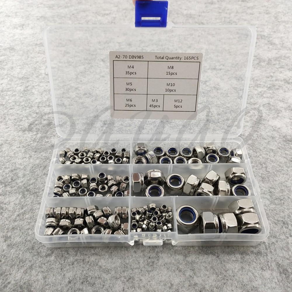 304(A2-70)不銹鋼 防鬆螺母 M3 M4 M5 M6 M8 M10 M12 鎖緊螺母 套裝 盒裝 175pcs-細節圖3