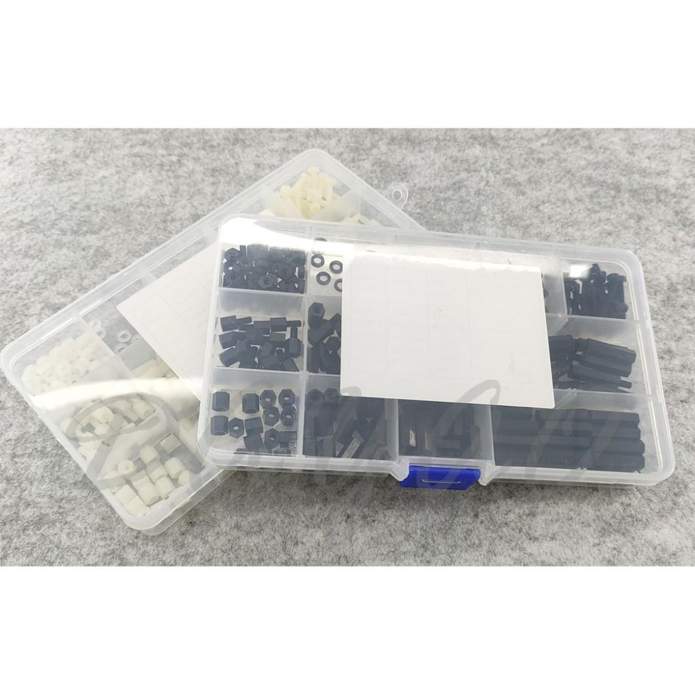 M3 六角 尼龍柱 PCB  銅柱 螺帽  螺絲 隔離柱 塑膠 單通 雙通 黑 白 260pcs 盒裝 套裝-細節圖4