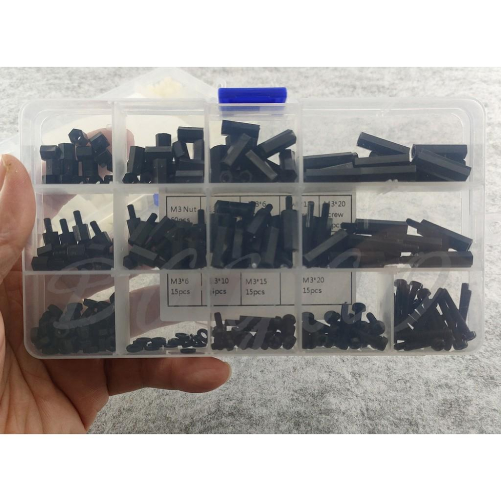 M3 六角 尼龍柱 PCB  銅柱 螺帽  螺絲 隔離柱 塑膠 單通 雙通 黑 白 260pcs 盒裝 套裝-細節圖5