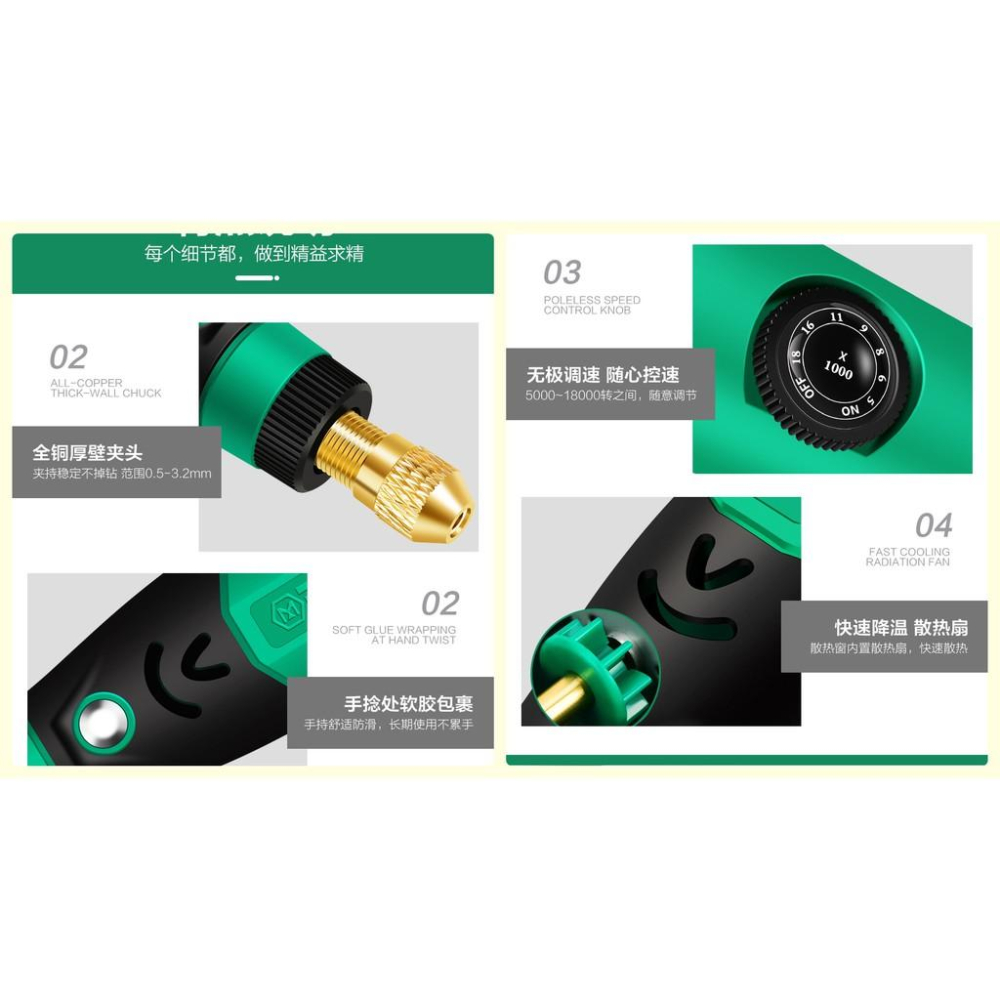 美耐特® MNT-995202A 18V 插電 無級調速 迷你 電磨機 小型電動打磨 拋光 小電鑽 送105件實用-細節圖6