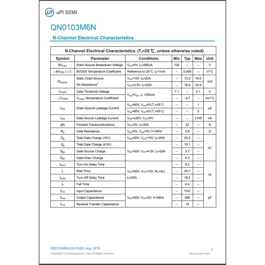 UPI SEMI 全新原廠 QN0103M6N N-Channel 100V Fast MOSFET  功率開關 未稅-細節圖3