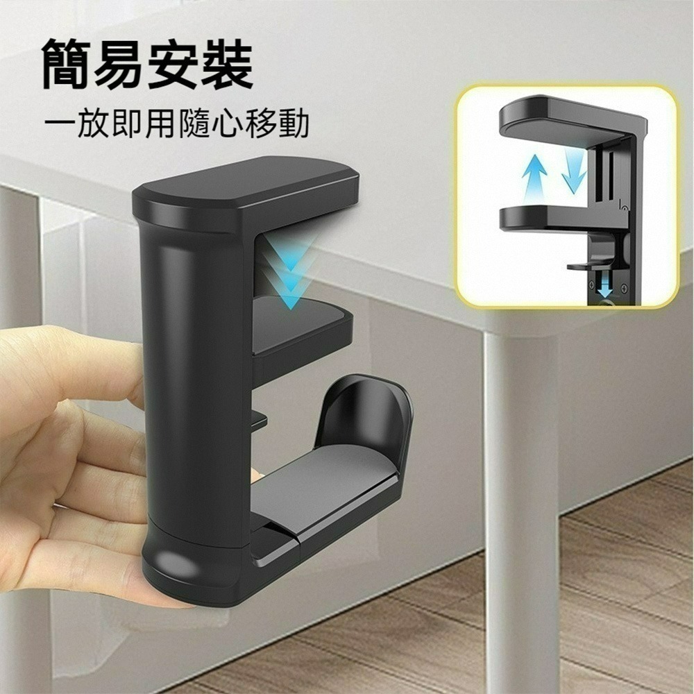 掛架 頭戴式耳機桌掛架 桌邊架 360度旋轉耳機支架 耳機架  收納掛架 耳機收納  桌邊夾式鈎  雜物收納鈎-細節圖3