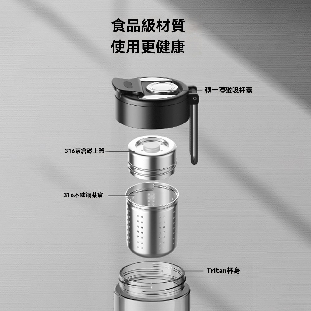 Tritan磁彈茶水分離泡茶杯 雙層耐熱隨行杯 茶隔濾網泡茶瓶 耐高溫塑料水杯 攜帶杯 透明茶杯 辦公泡茶杯 隨手瓶-細節圖4