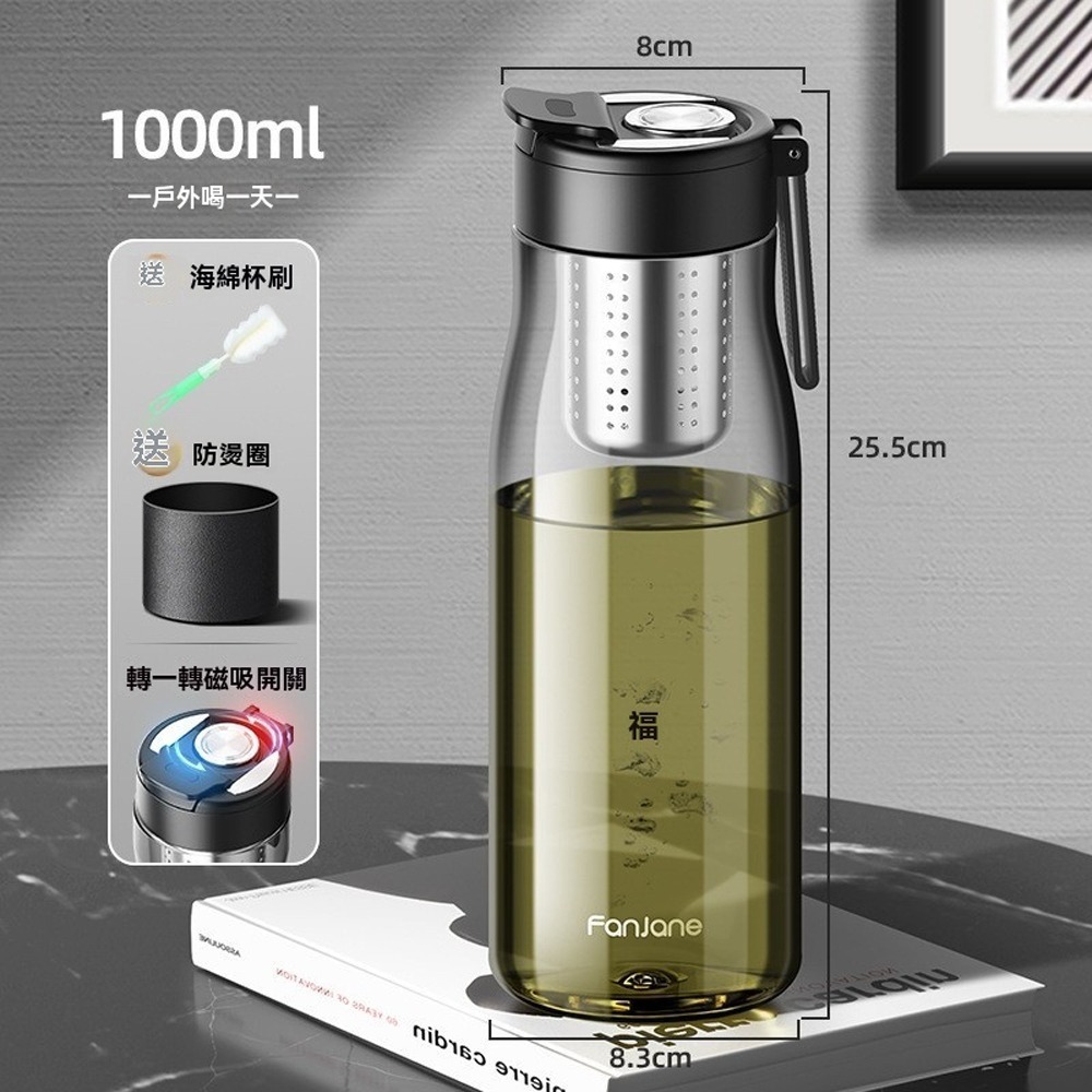 Tritan磁彈茶水分離泡茶杯 雙層耐熱隨行杯 茶隔濾網泡茶瓶 耐高溫塑料水杯 攜帶杯 透明茶杯 辦公泡茶杯 隨手瓶-規格圖7