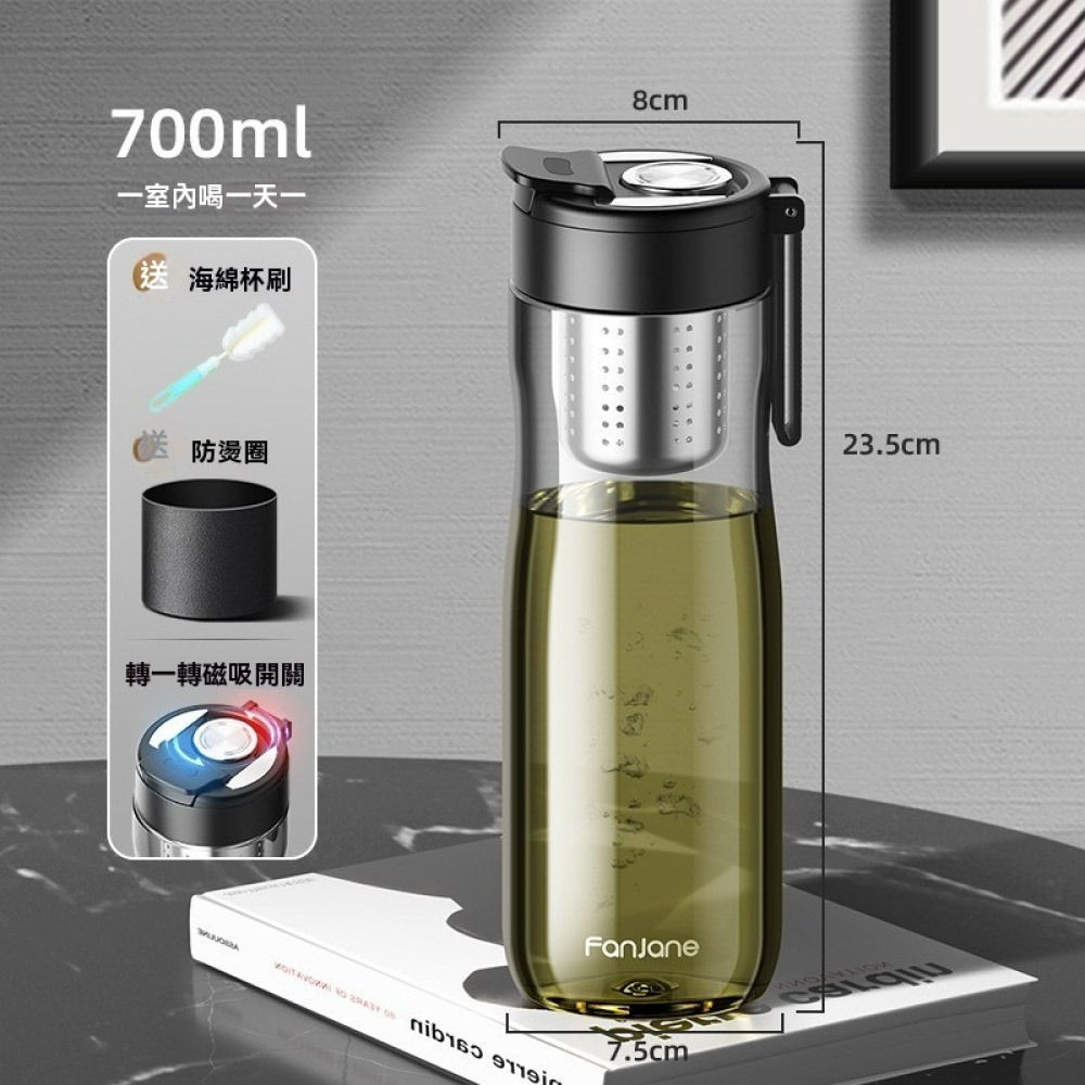 Tritan磁彈茶水分離泡茶杯 雙層耐熱隨行杯 茶隔濾網泡茶瓶 耐高溫塑料水杯 攜帶杯 透明茶杯 辦公泡茶杯 隨手瓶-規格圖7